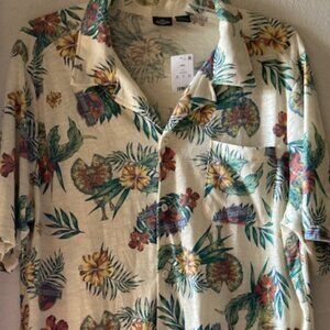 JURASSIC WORLD DINOSAUR PARK BUTTON DOWN FLOWERS HAWAIIAN SHIRT ALOHA XXL NWT